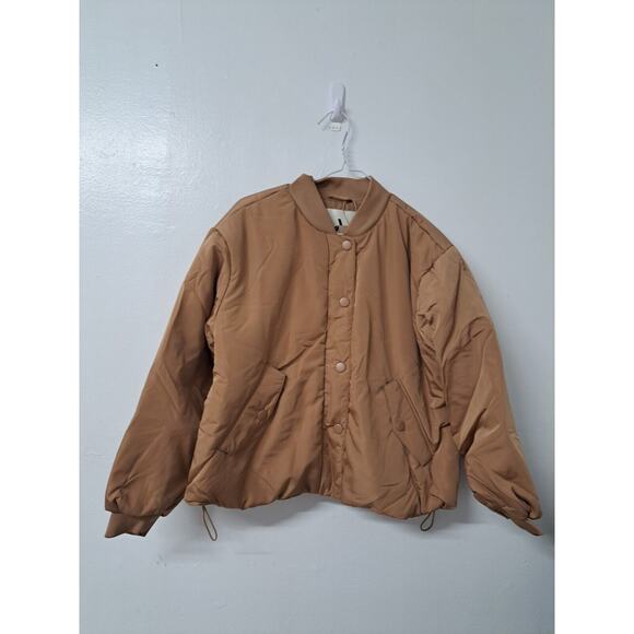 Amazon Womens Padded‎ Cropped Bomber Jacket, Camel Size L - Picture 1 of 11